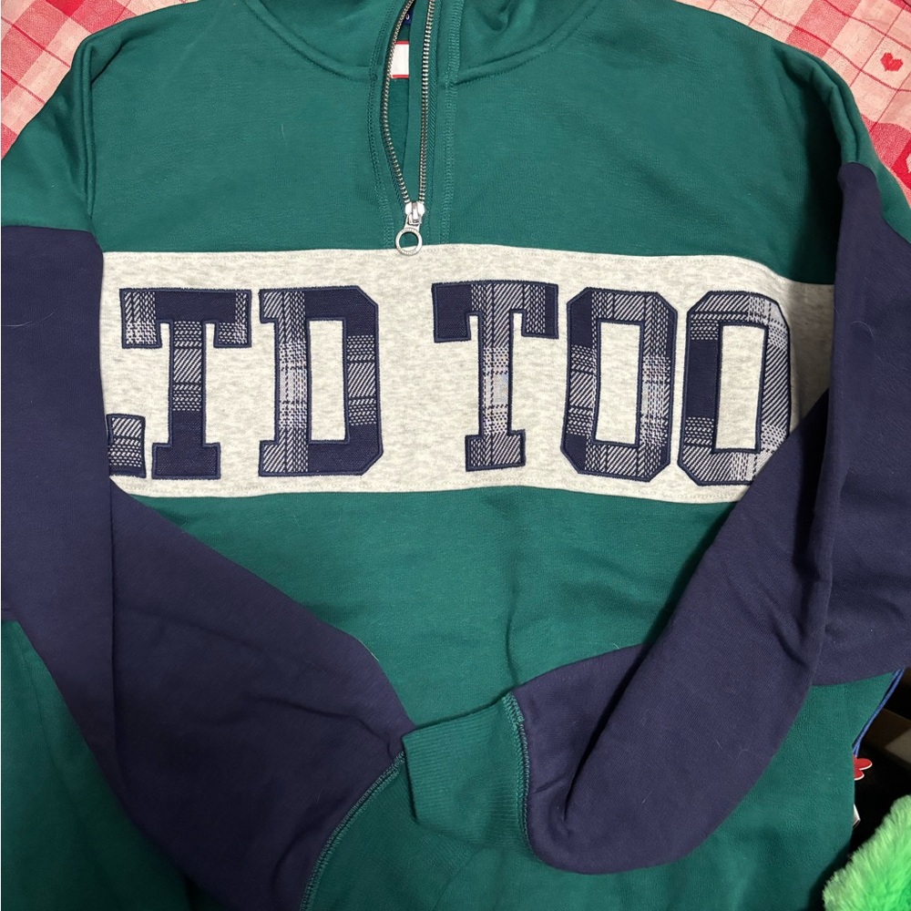Limited Too Green and Navy Zip-Up Sweater